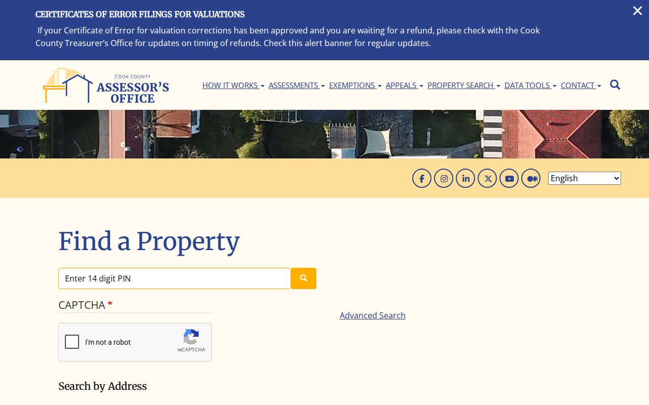 Cook County Assessor property address search used for Oak Lawn parcels