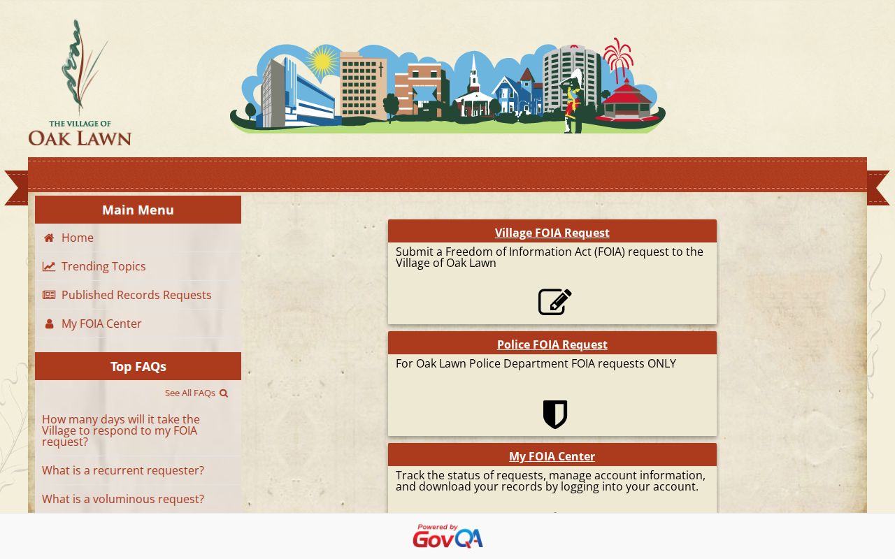 Village of Oak Lawn electronic FOIA request portal