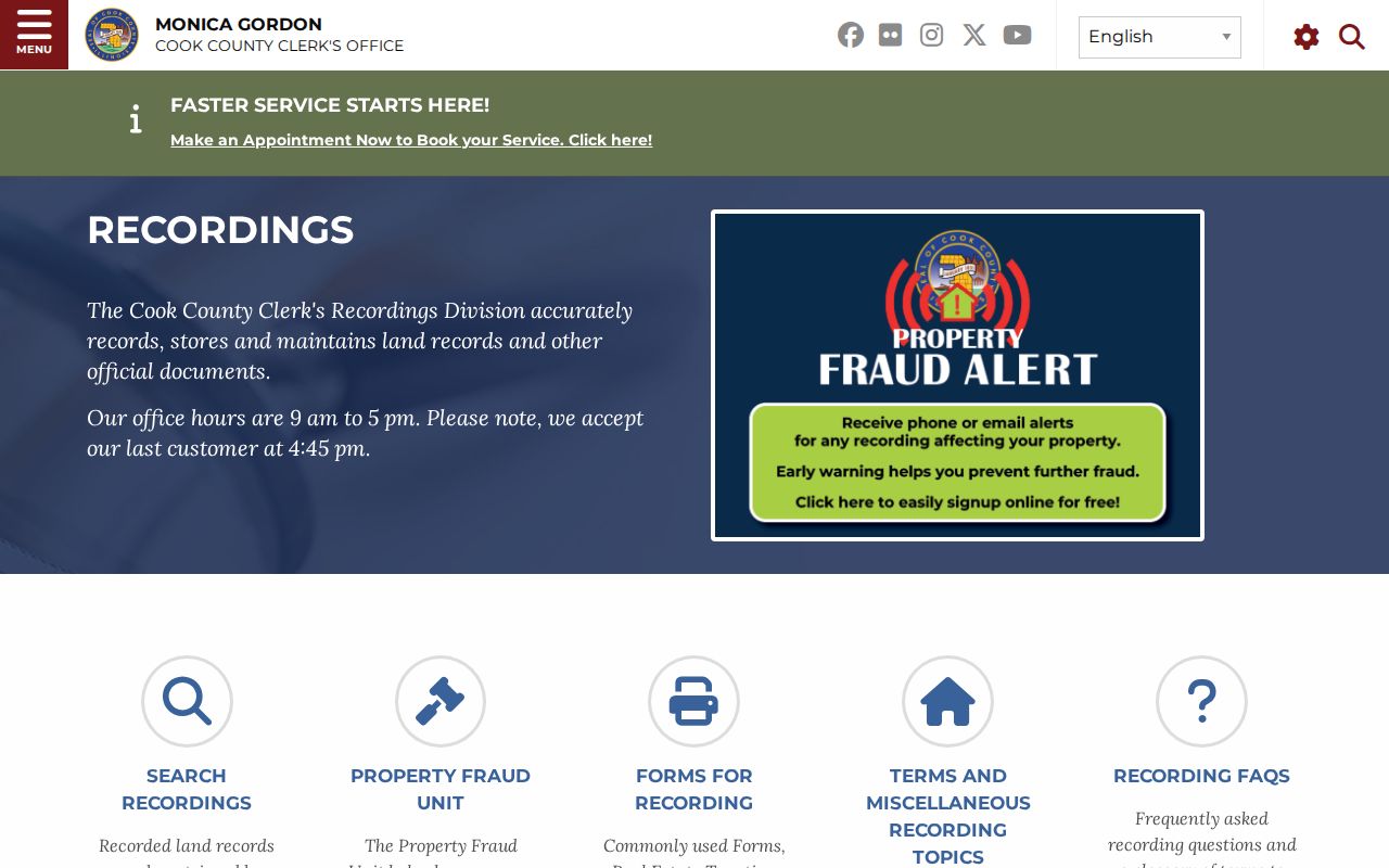 Cook County Clerk recordings page used to trace Oak Lawn deeds