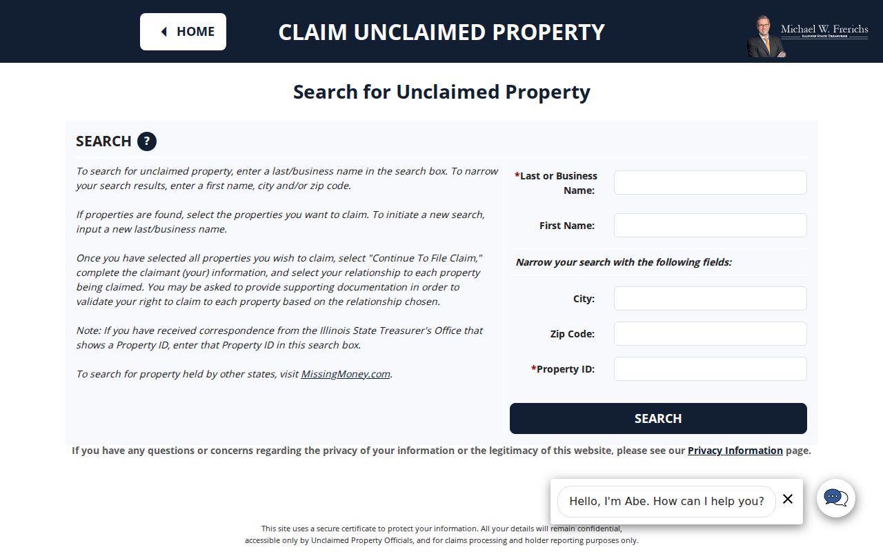 Illinois I-CASH fields used to find an Oak Lawn name