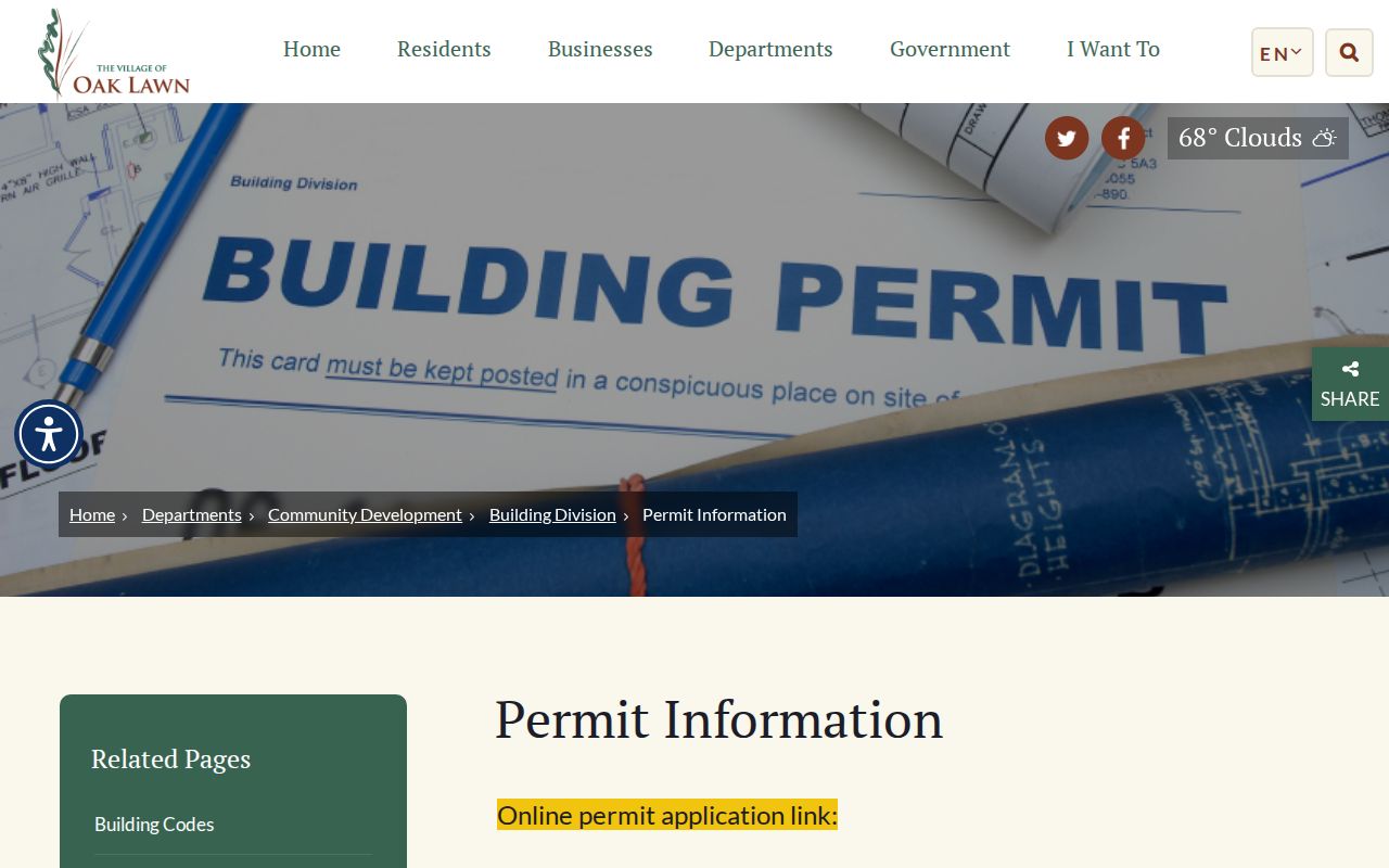 Oak Lawn building permit applications page for address research