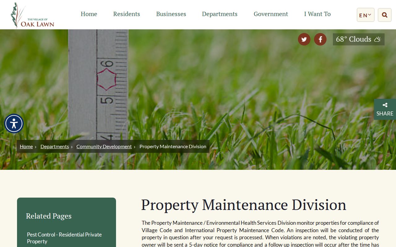 Oak Lawn Property Maintenance Division page for address-based code record requests